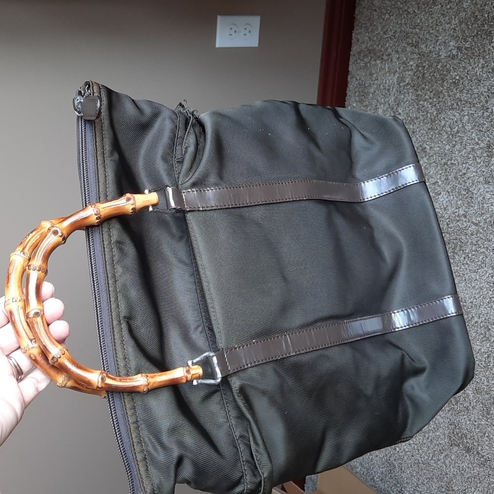 Gucci Vintage Bamboo Nylon Tote brown